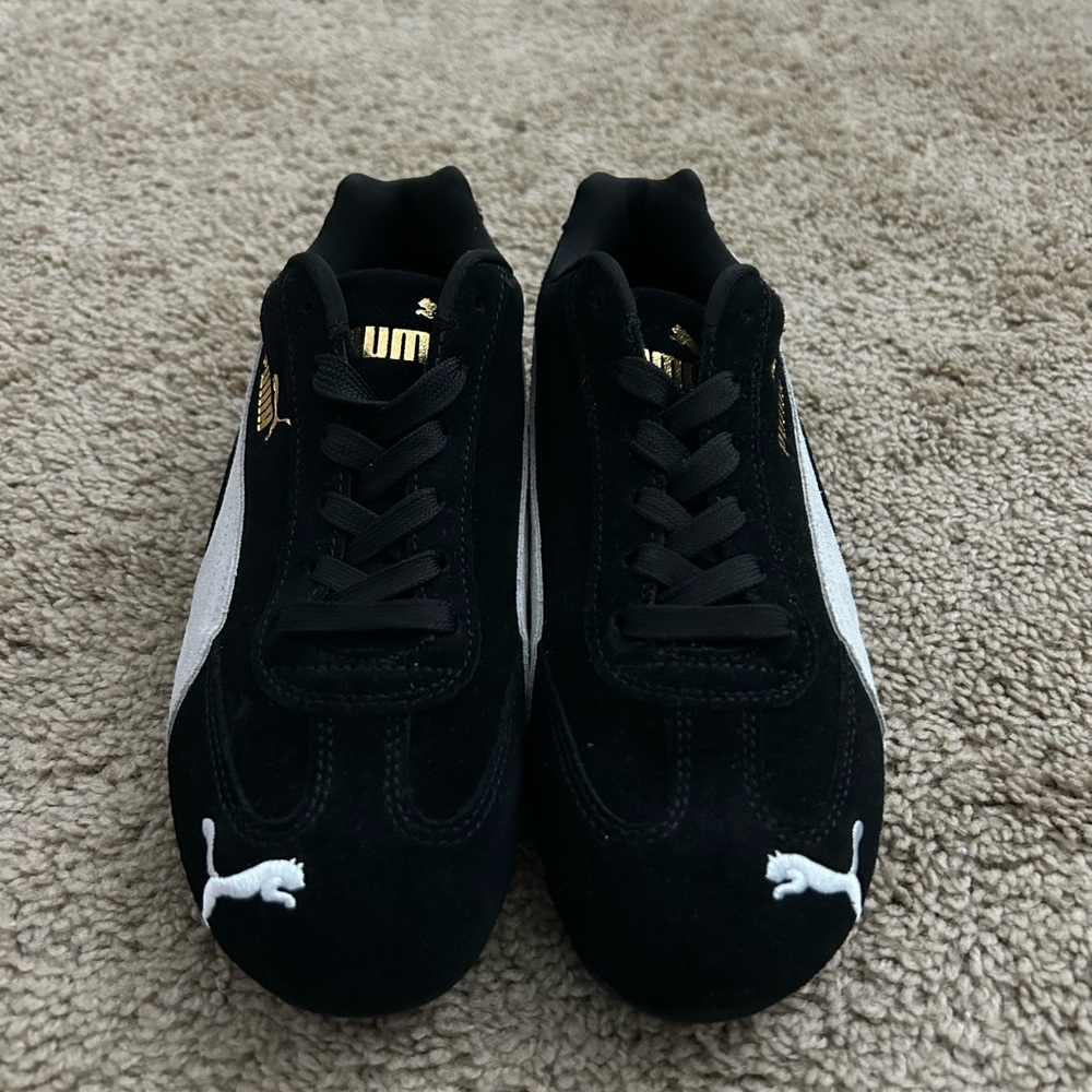 Puma SpeedCats Black and White Shoes with Gold Detail